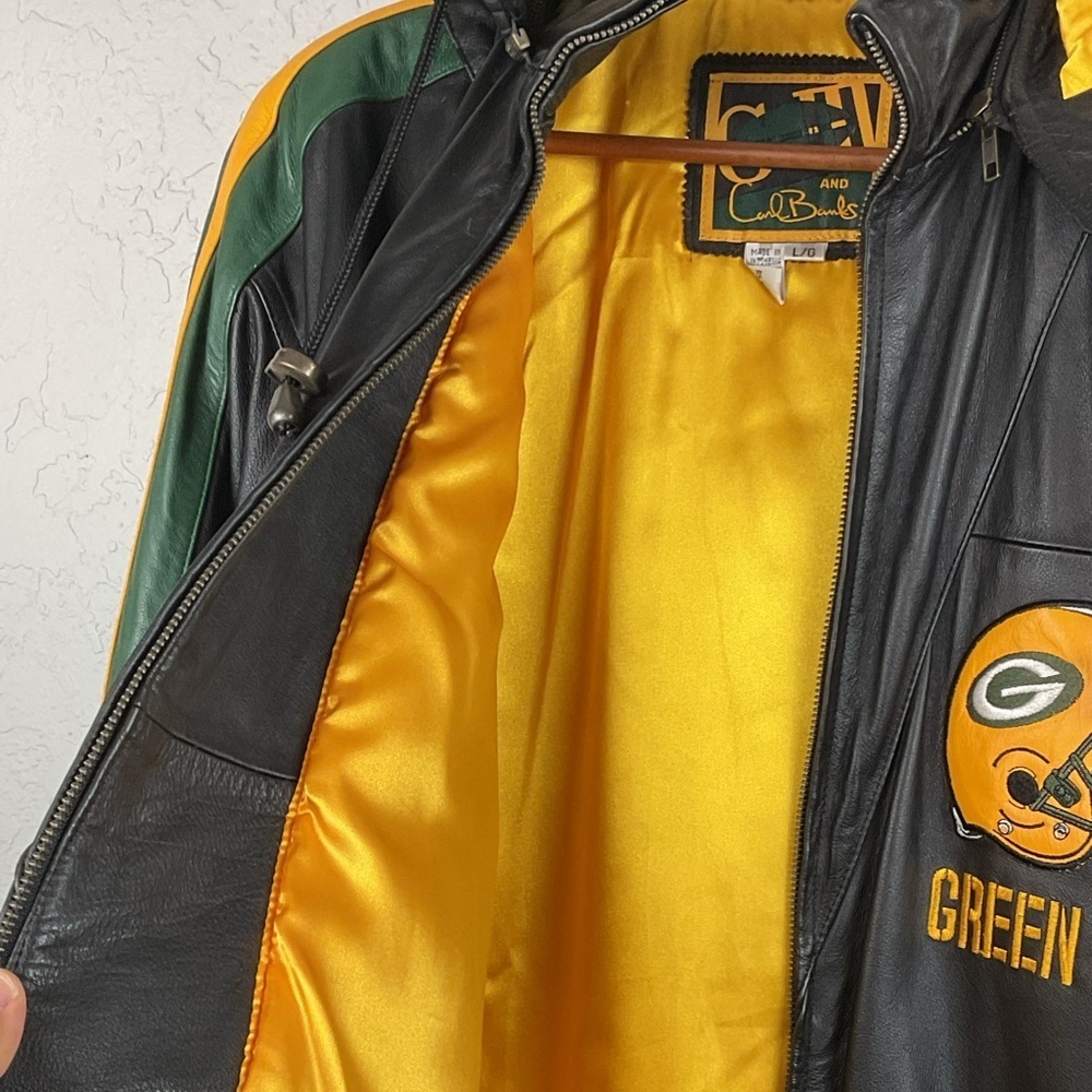Vintage G-III by Carl Banks Full Zip Hooded Green Bay Packers Leather Jacket - Picture 6 of 14